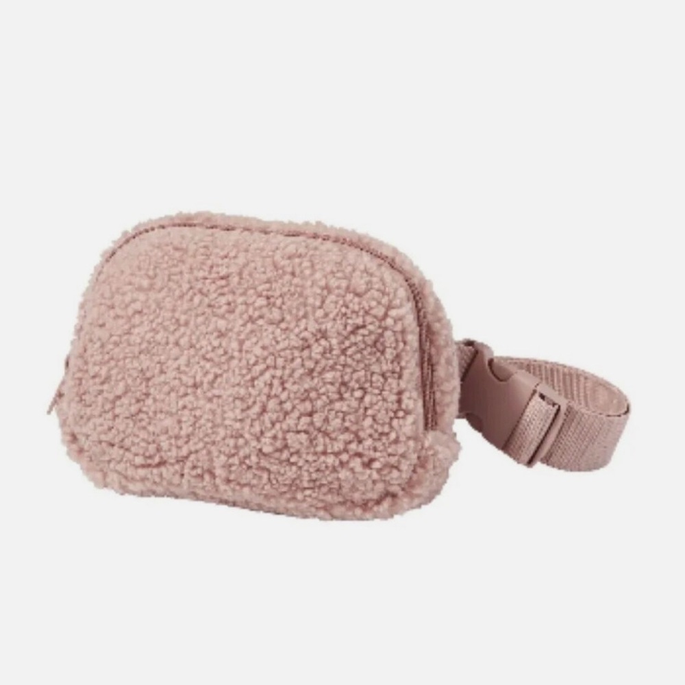 💖 New- ULTA Beauty Sherpa Fleece Fanny Pack Belt Bag Pouch Dusty Rose Pink